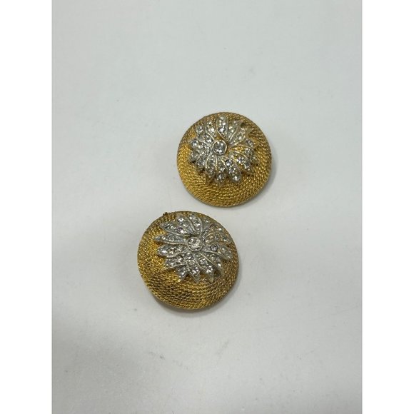 Vintage Signed CORO Clip On Earrings Textured Domed Rhinestones Classic Elegant - Picture 7 of 10